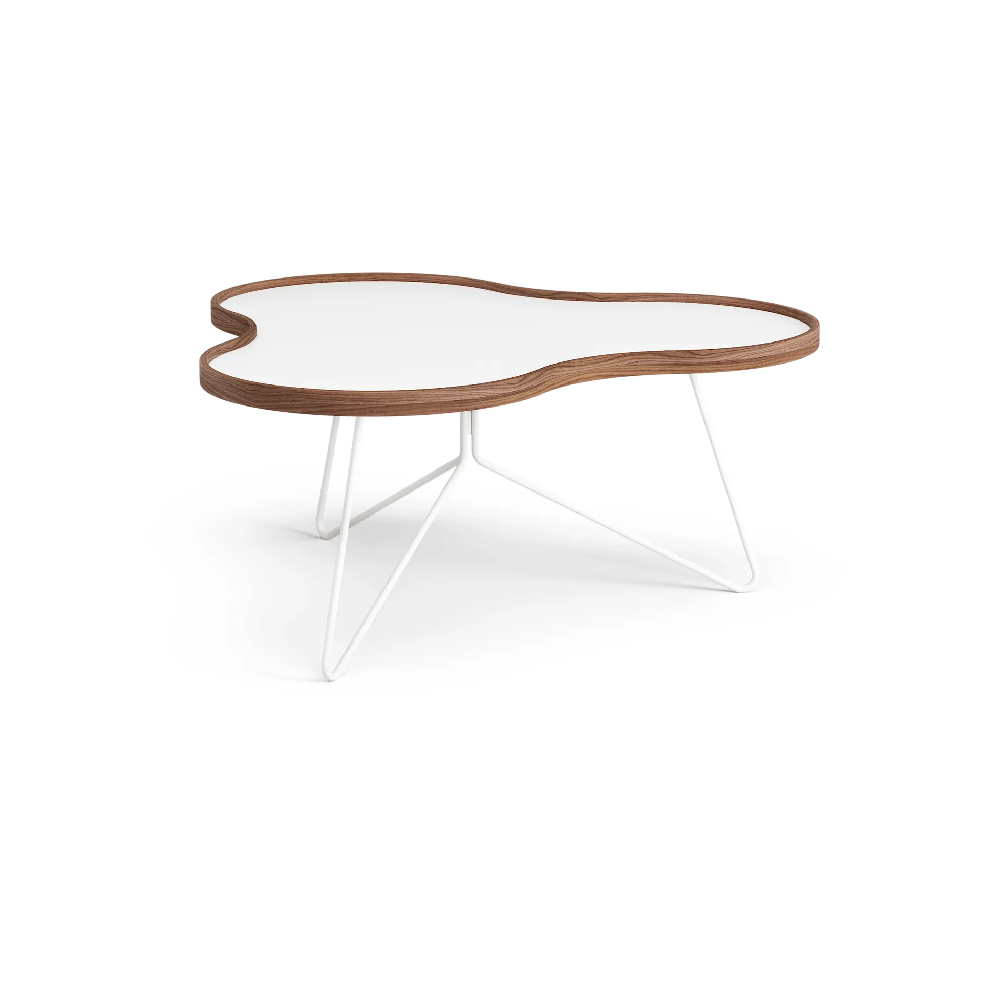 Flower pöytä 84 x 90 cm, Valkoinen, 39 cm, saksanpähkinäreuna, valkoinen runko Swedese