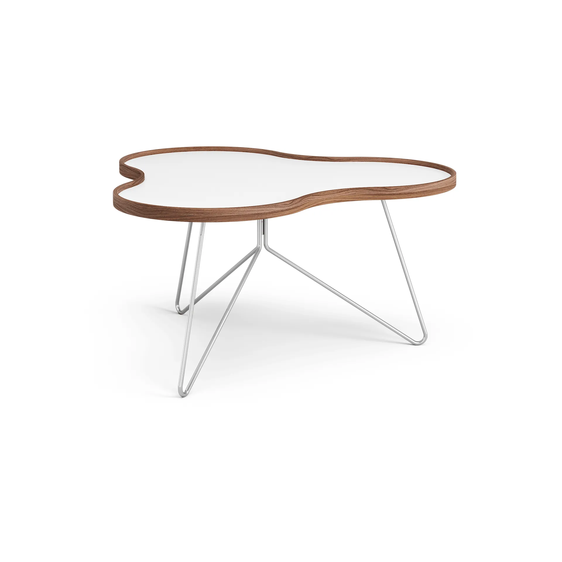 Flower pöytä 84 x 90 cm, Valkoinen, 45 cm, saksanpähkinäreuna, kromirunko Swedese