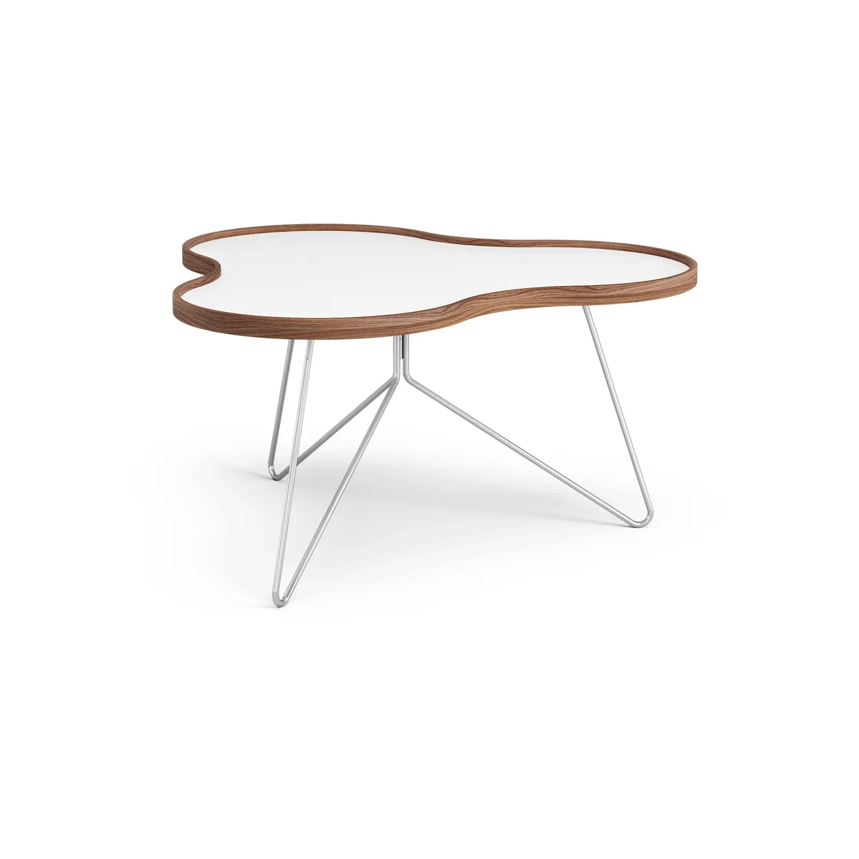 Swedese Flower pöytä 84 x 90 cm Valkoinen, 45 cm, saksanpähkinäreuna, kromirunko