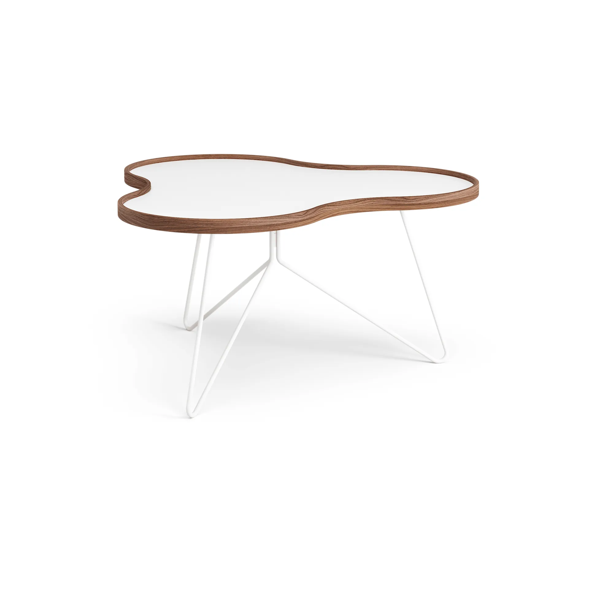 Flower pöytä 84 x 90 cm, Valkoinen, 45 cm, saksanpähkinäreuna, valkoinen runko Swedese