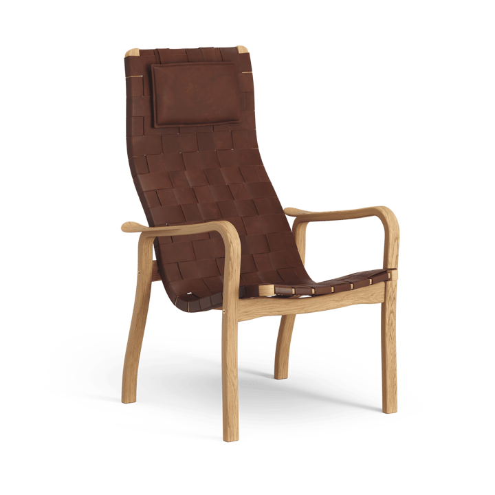 Primo korkea nojatuoli niskatyynyllä öljytty tammi - Nahkaremmi punaruskea - Swedese