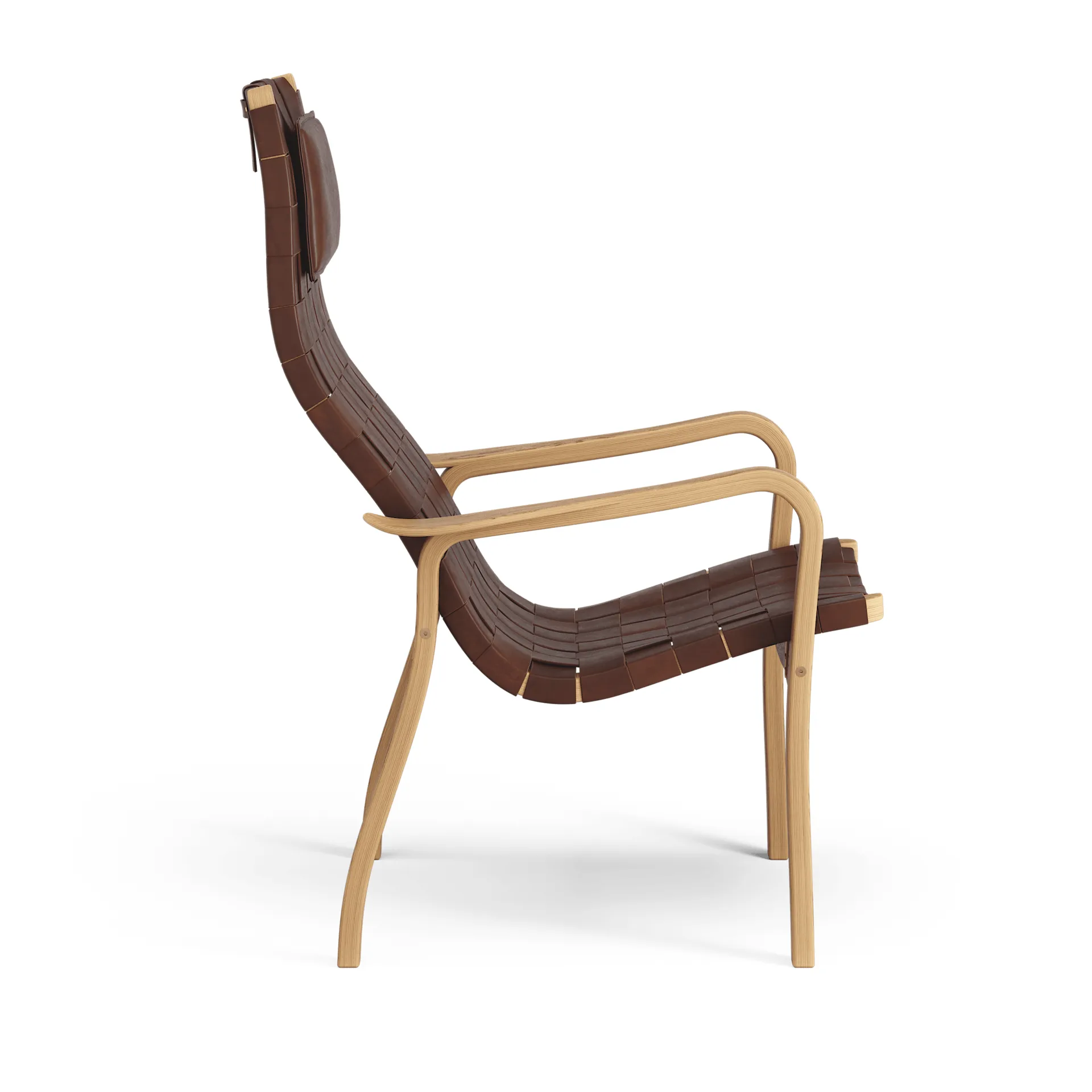 Primo korkea nojatuoli niskatyynyllä öljytty tammi, Nahkaremmi punaruskea Swedese