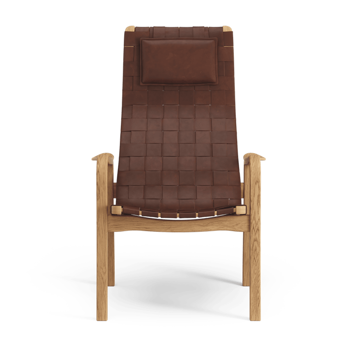 Primo korkea nojatuoli niskatyynyllä öljytty tammi - Nahkaremmi punaruskea - Swedese