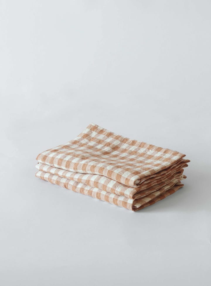 Gingham-ruudullinen pellavalautasliina 45 x 45 cm - Biscuit - Tell Me More