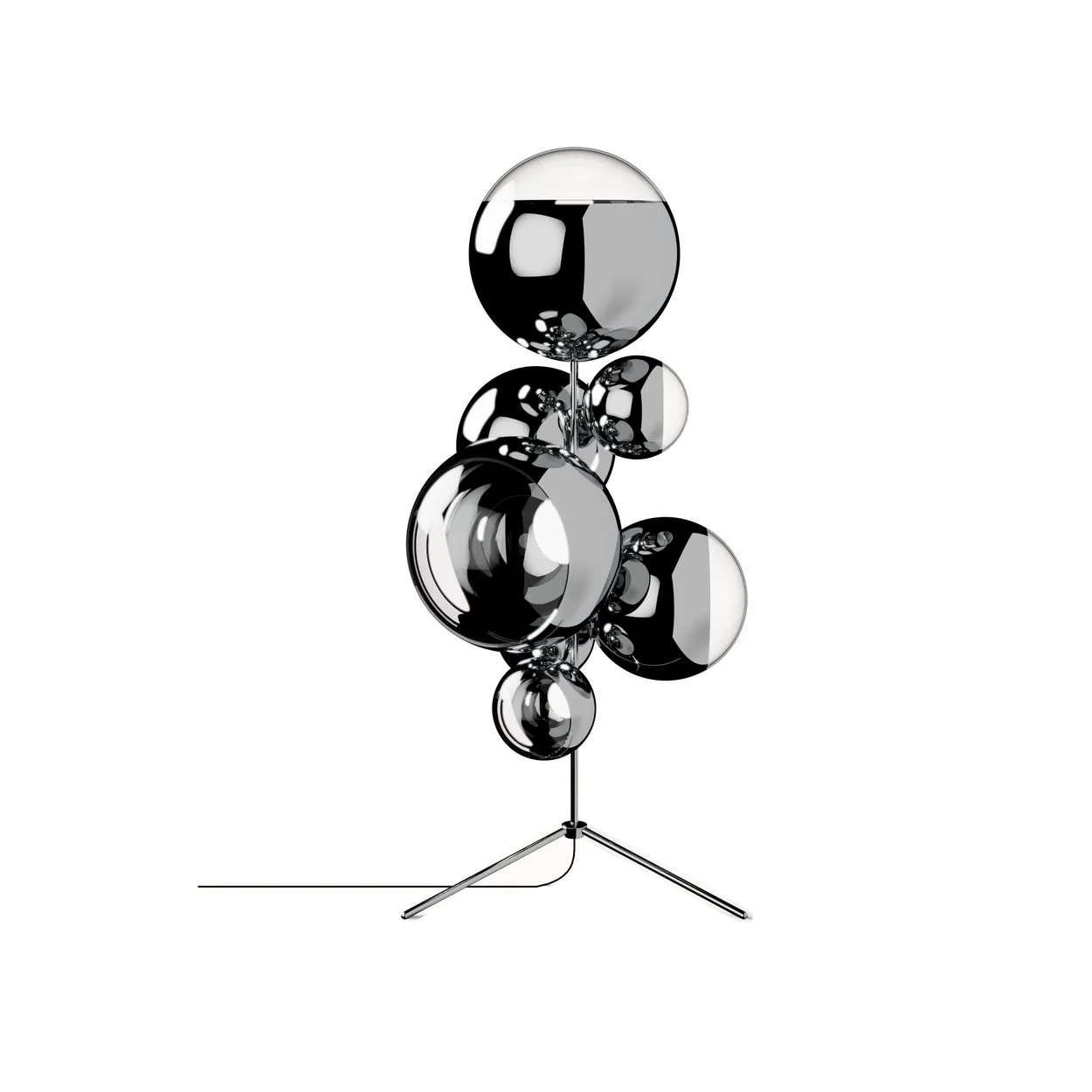 Tom Dixon Mirror Ball kattokruunu LED-lattiavalaisin 181 cm Hopea
