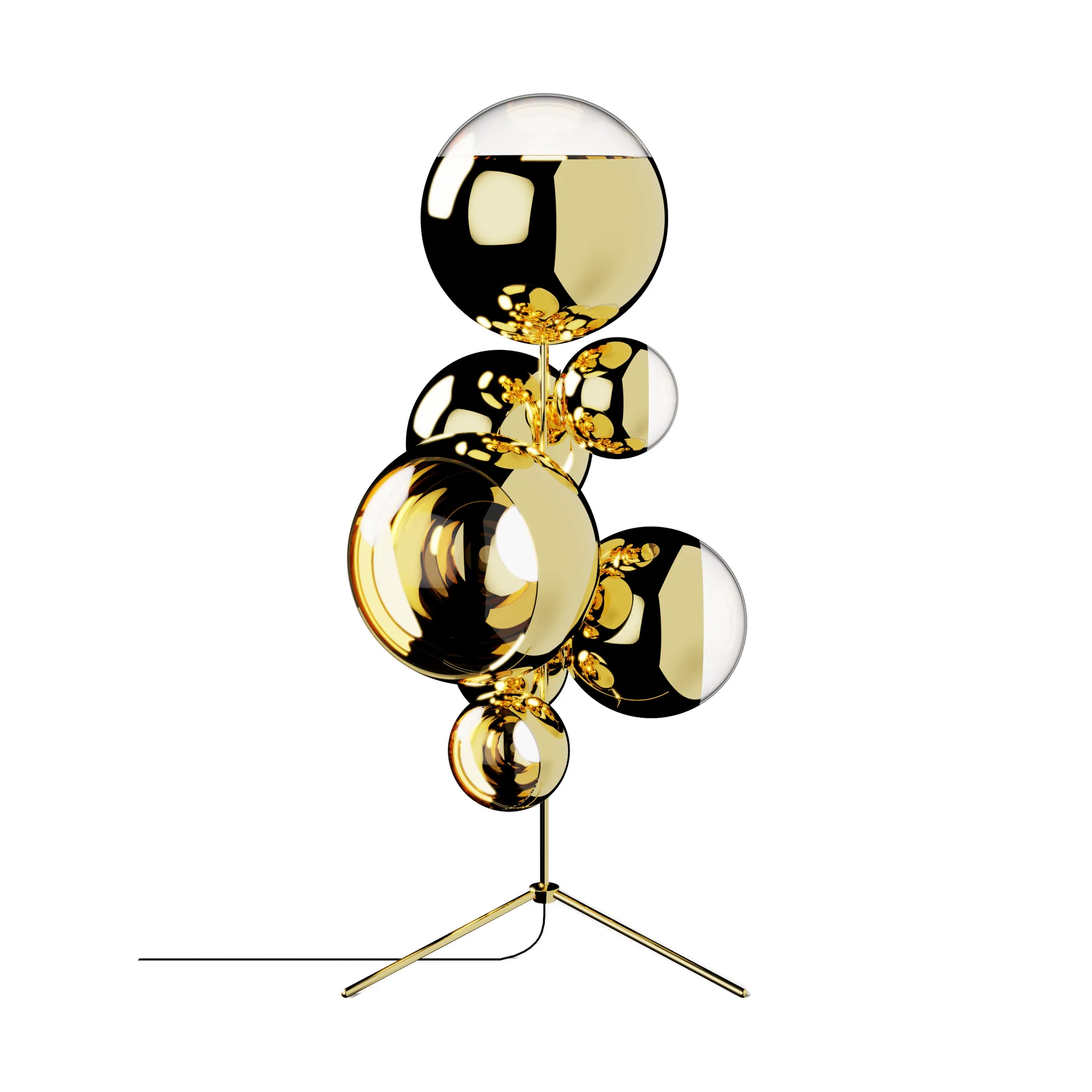 Mirror Ball kattokruunu LED-lattiavalaisin 181 cm, Kulta Tom Dixon