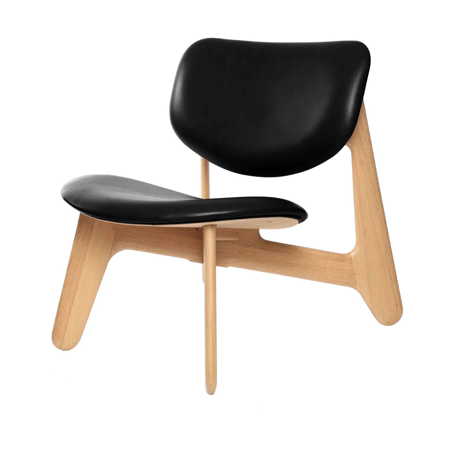 Slab lounge-tuoli verhoiltu istuin, Natural oak-black leather Tom Dixon