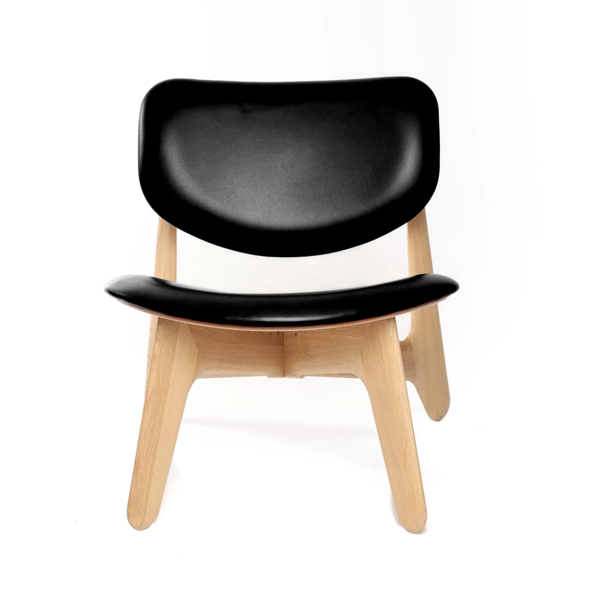 Slab lounge-tuoli verhoiltu istuin, Natural oak-black leather Tom Dixon