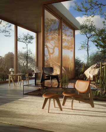 Slab lounge-tuoli verhoiltu istuin - Natural oak-cognac leather - Tom Dixon