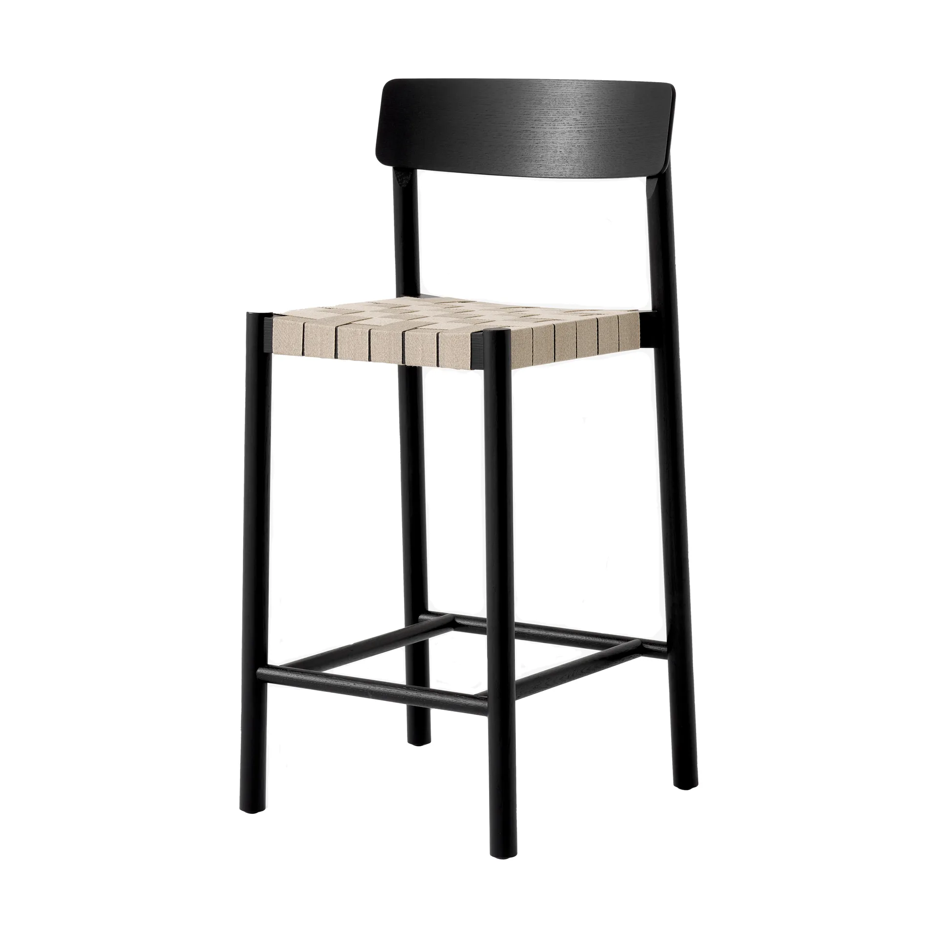 Betty TK12 Counter Chair baarituoli 65 cm, Luonnonvärinen pellava-mustalakattu saarni &Tradition