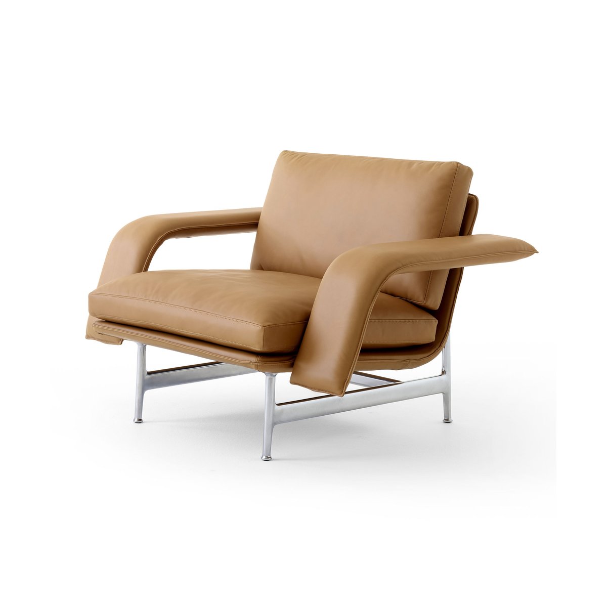 &Tradition Meantime AV29 lounge-nojatuoli Pol. aluminium-Noble leather cognac