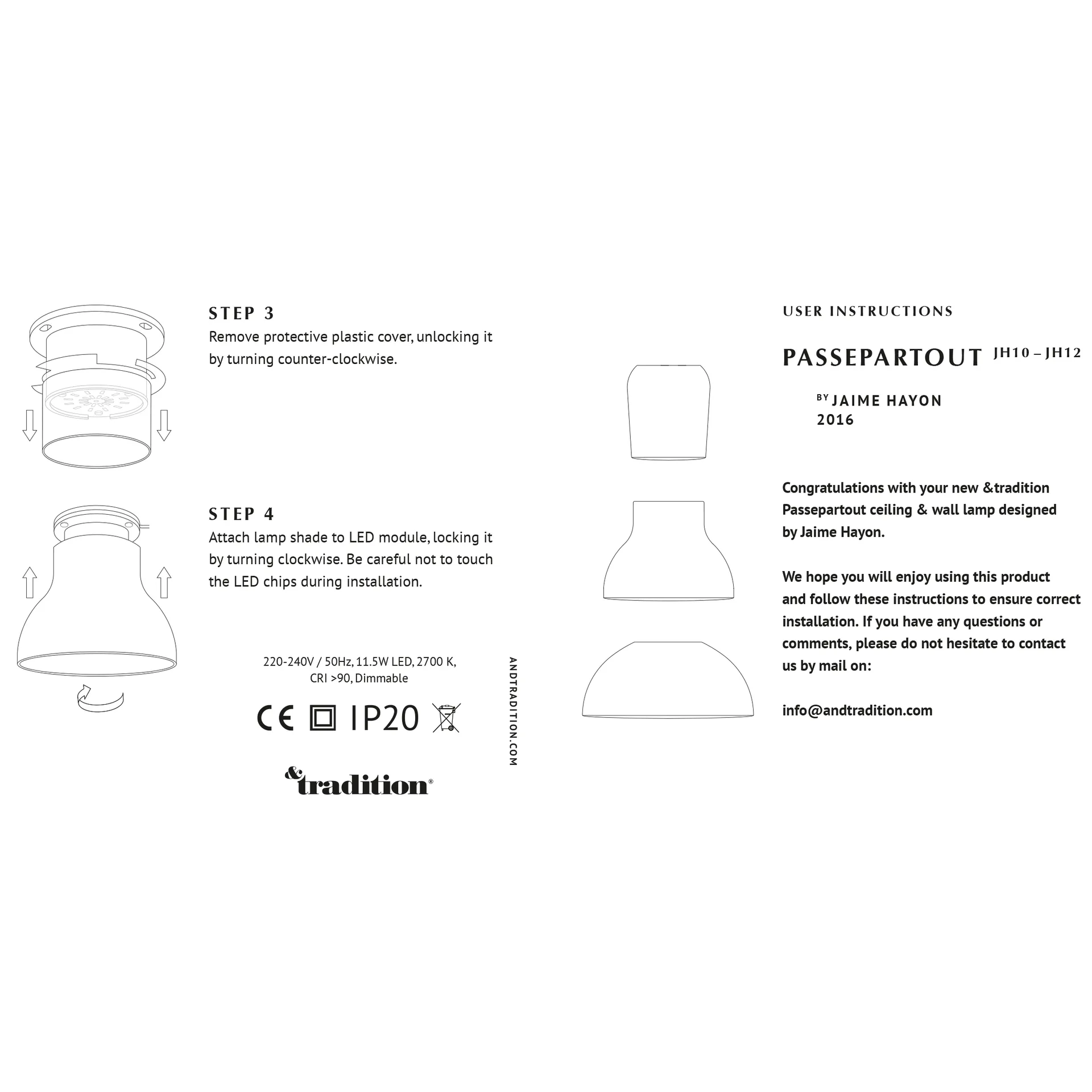 Passepartout JH12 valaisin kiinteään asennukseen, Kulta &Tradition