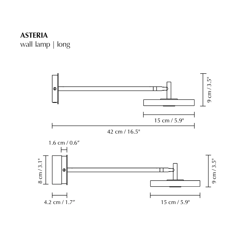 Asteria Wall seinälamppu, Long, Polished brass Umage
