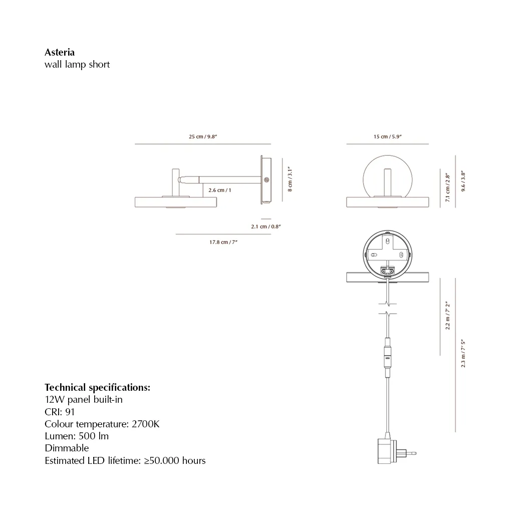 Asteria Wall seinälamppu, Lyhyt, Nuance olive-chrome, Nuance rose-chrome Umage