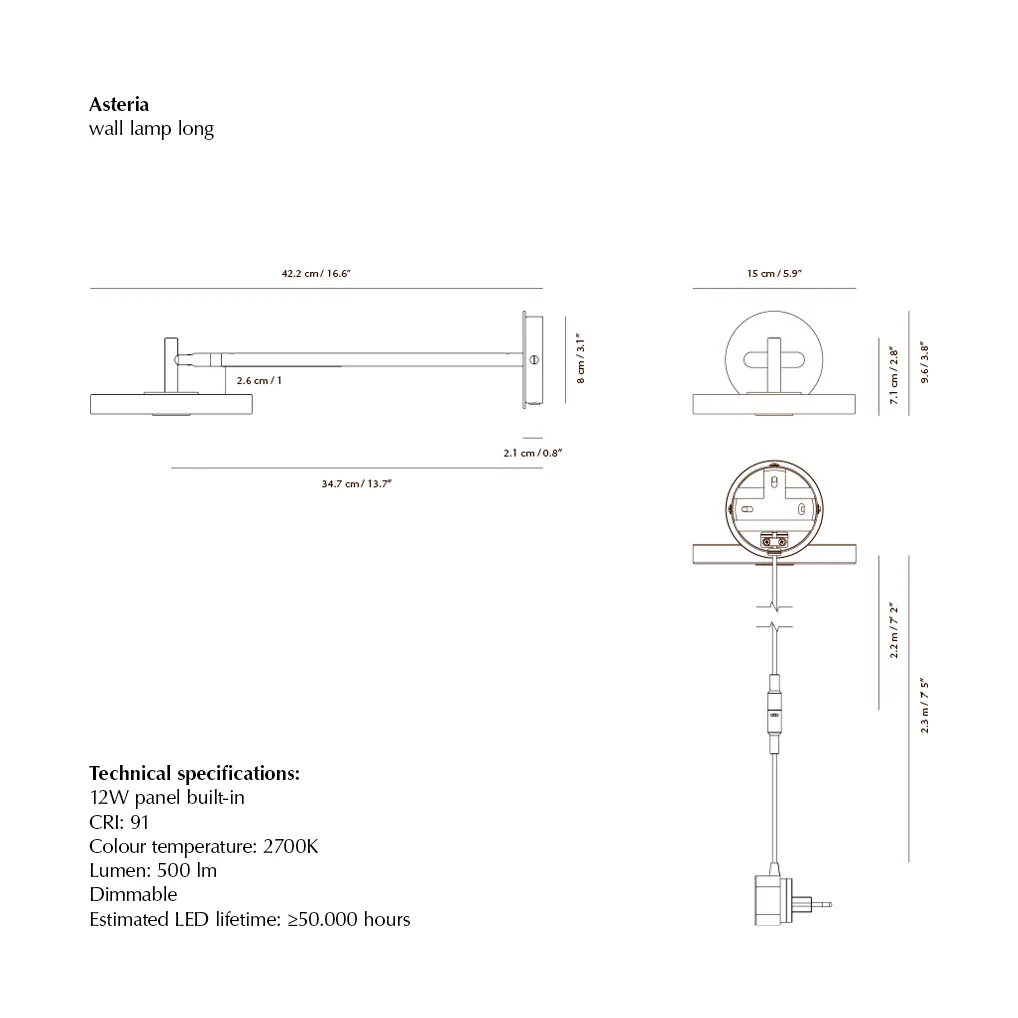 Asteria Wall seinälamppu, Pitkä, Nuance Olive-kromi Umage