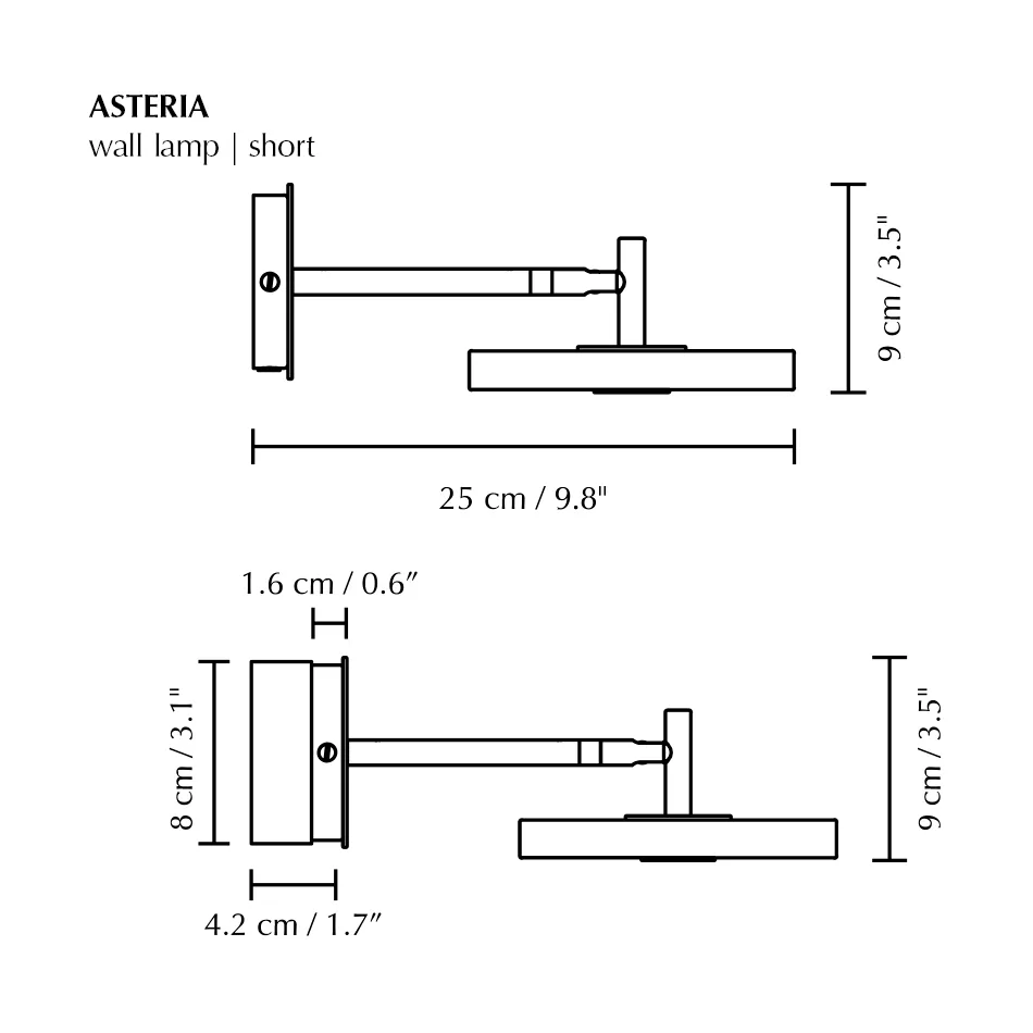 Asteria Wall seinälamppu, Short, Polished steel Umage