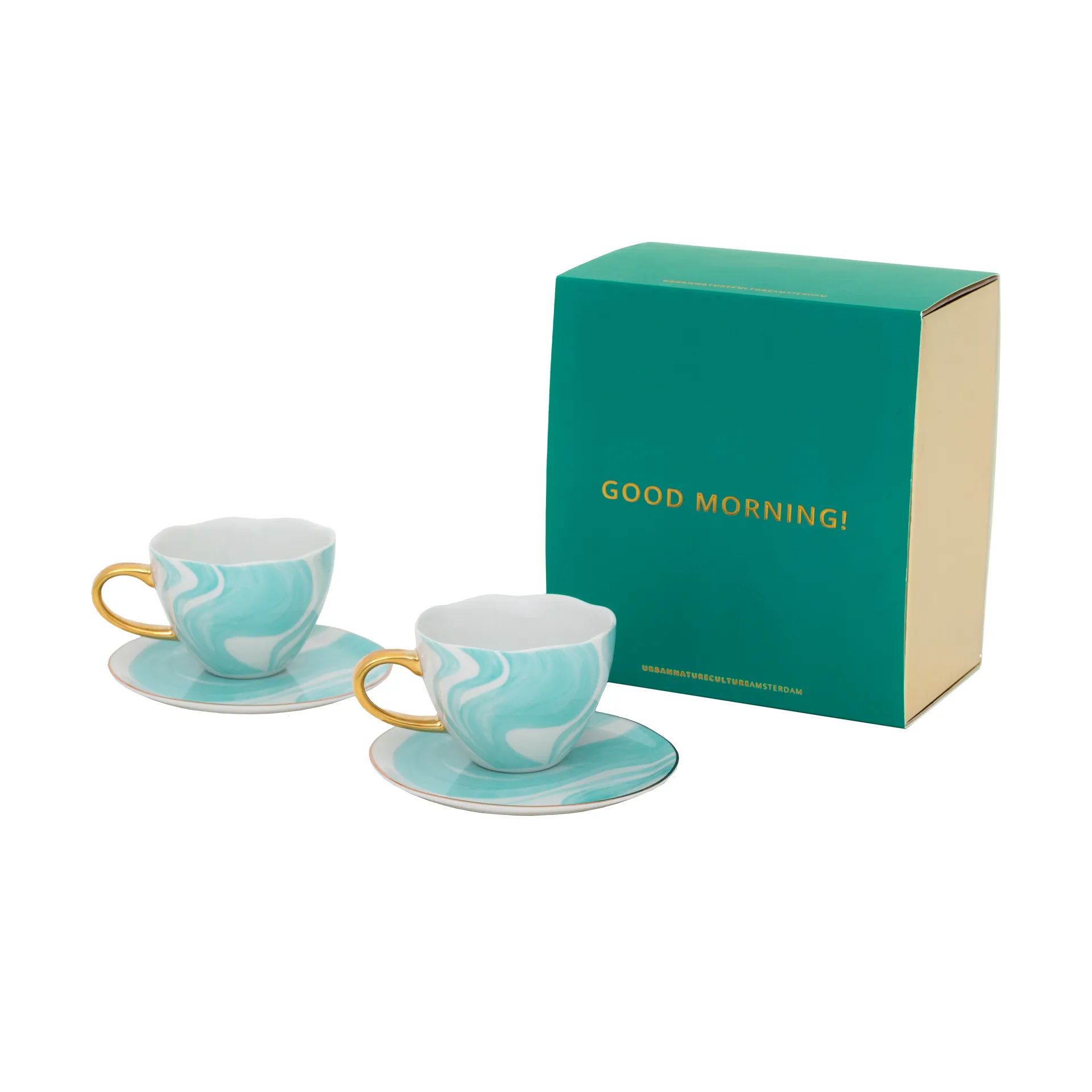 Good Morning lahjasetti Cappuccino muki & lautanen 2 kpl, Valuri emerald green URBAN NATURE CULTURE