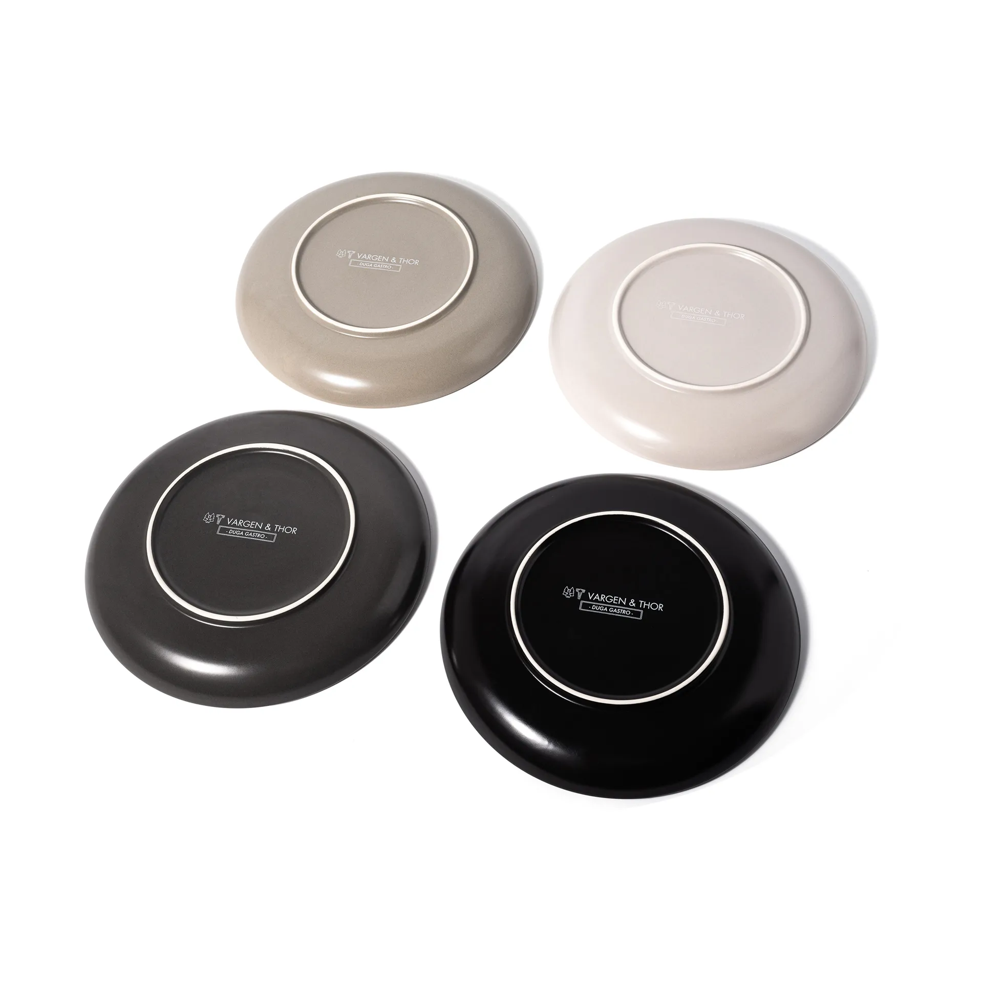 Bistro lautanen Ø 25 cm 4-pakkaus, Valkoinen, hiekanharmaa, antrasiitti, musta Vargen & Thor