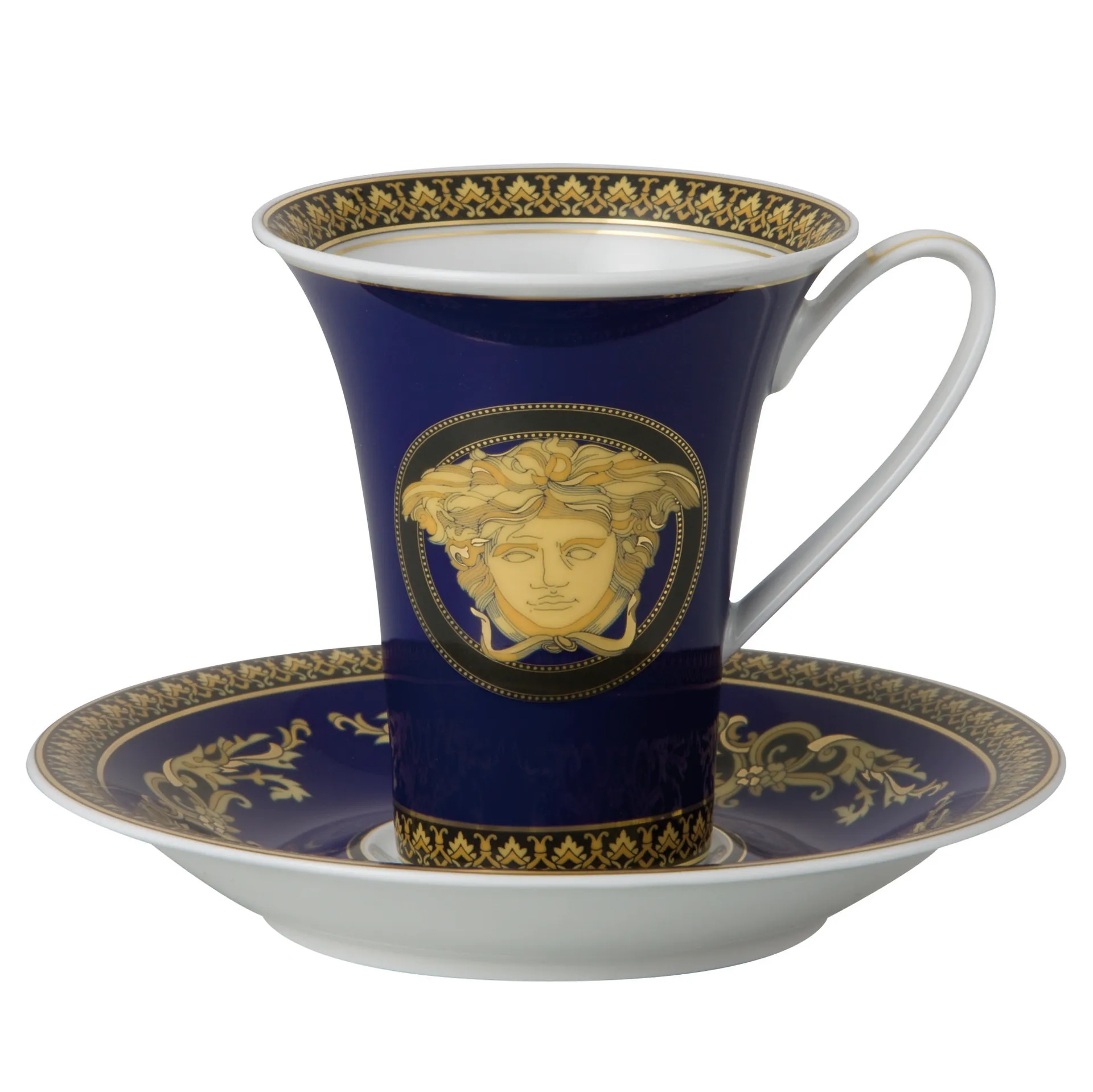 Versace Medusa Blue kuppi ja aluslautanen, setti Versace