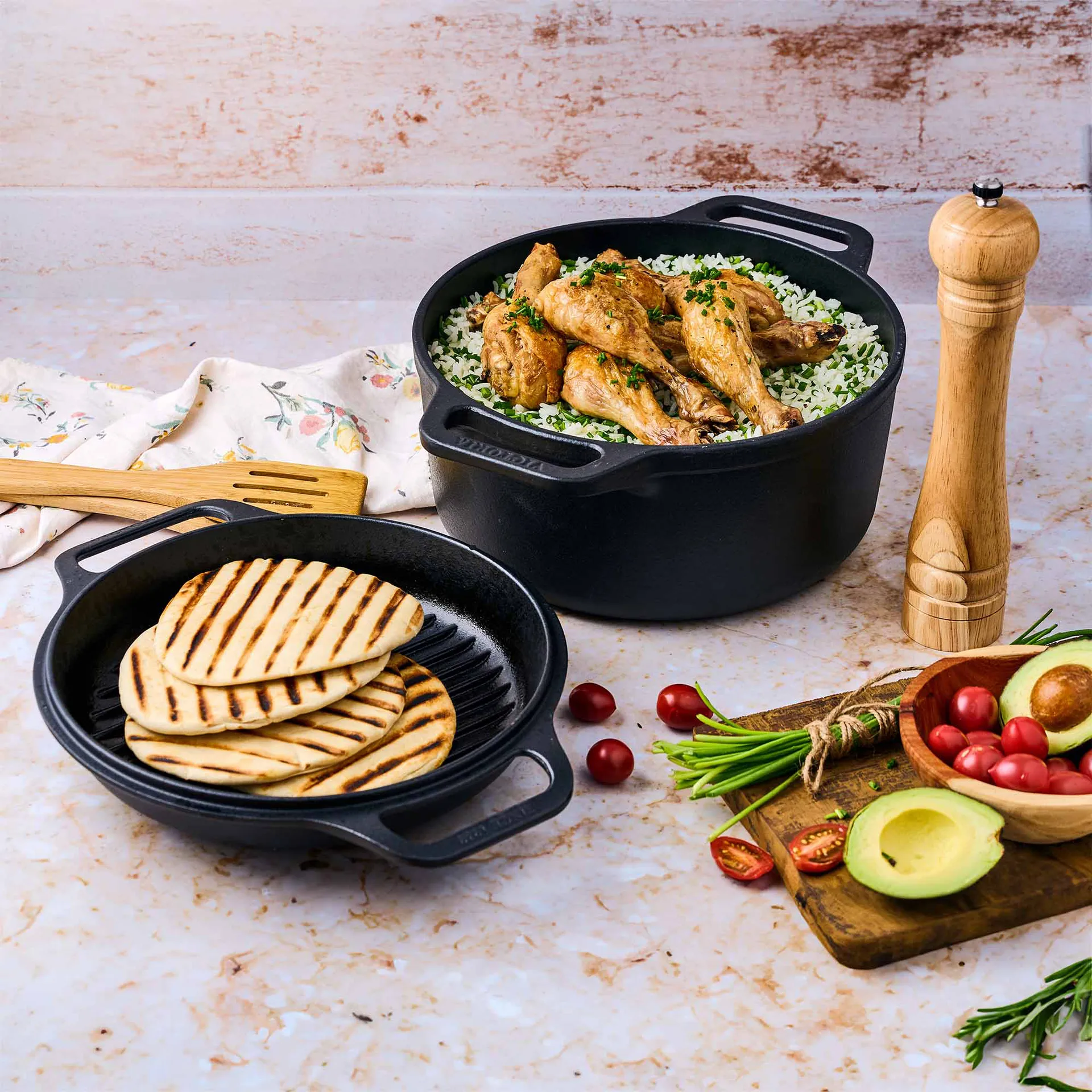 Combo Cooker valurautapata-paistinpannusetti 2 osaa, Musta Victoria