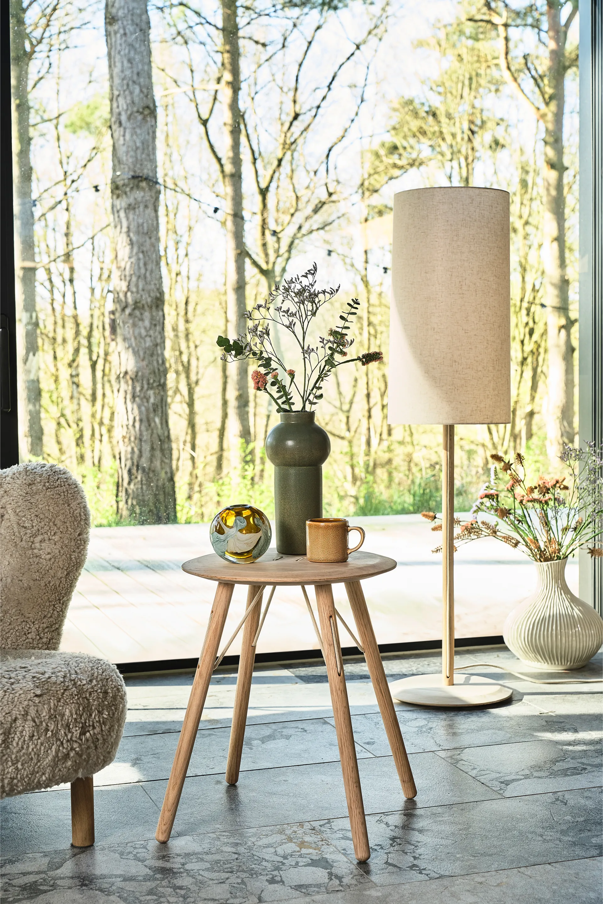 Barv pyöreä jakkara 45xØ37,7 cm, Käsittelemätön täystammi Villa Collection
