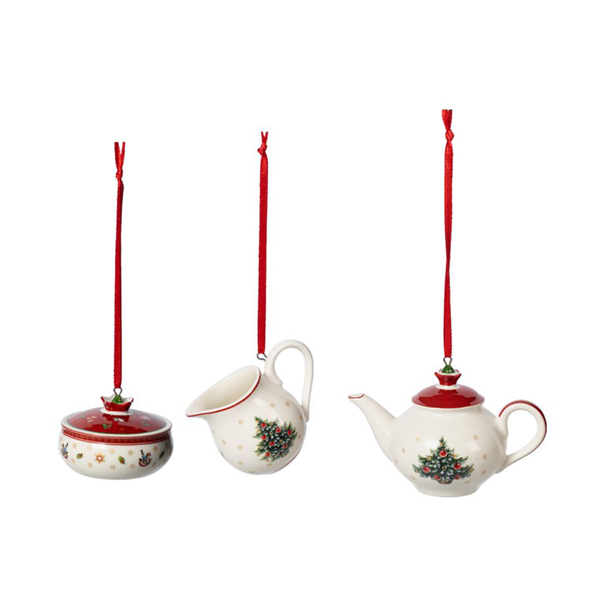 Villeroy & Boch Toy's Delight -joulukuusenkoriste kahviastiasto 3 osaa Valkoinen-punainen