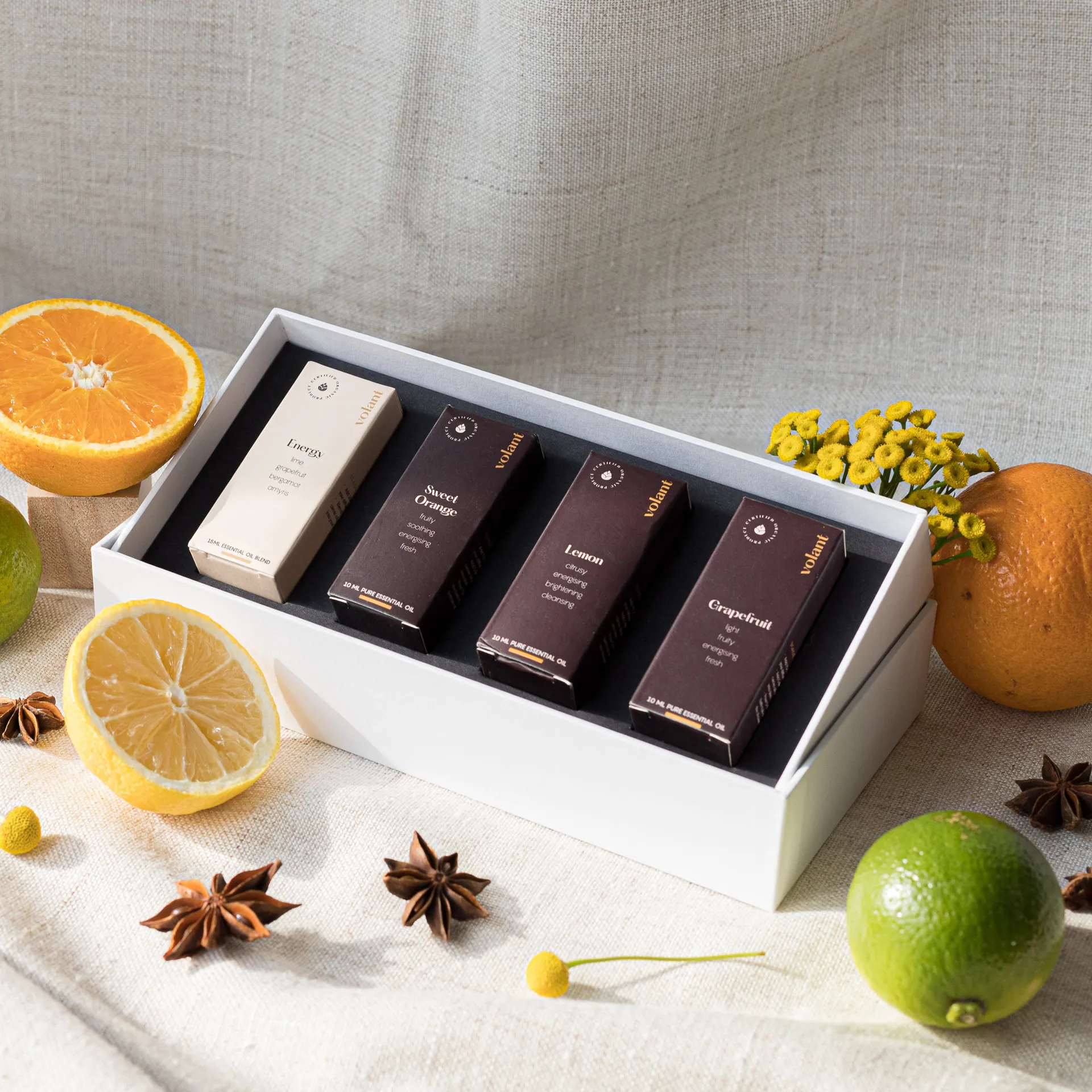 Citrus Boostset eteeriset öljyt 4-pack, 3x10 ml-1x15 ml Volant
