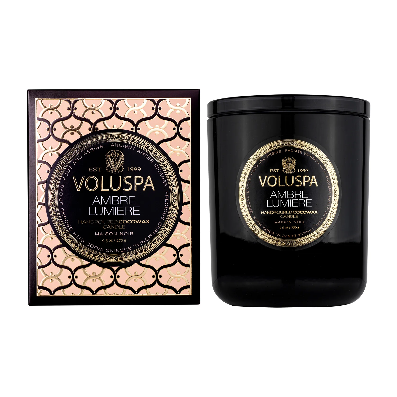 Classic Maison Noir tuoksukynttilä 60 tuntia, Ambre Lumiere Voluspa