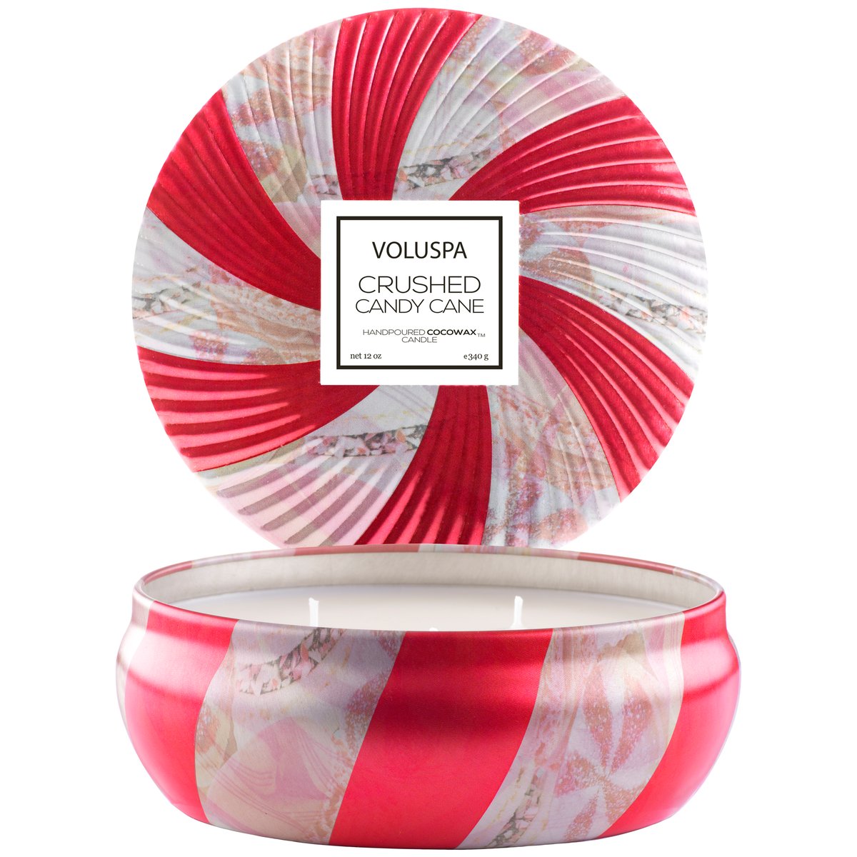 Voluspa Limited Edition 3-wick in tin 40 tuntia Crushed Candy Cane