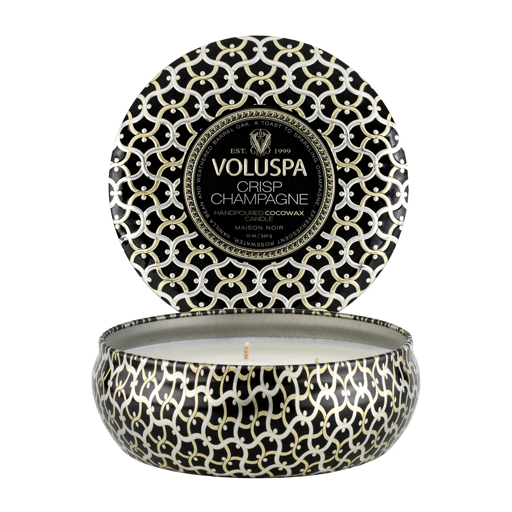 Maison Noir 3-wick Tin tuoksukynttilä 40 tuntia, Crisp Champagne Voluspa