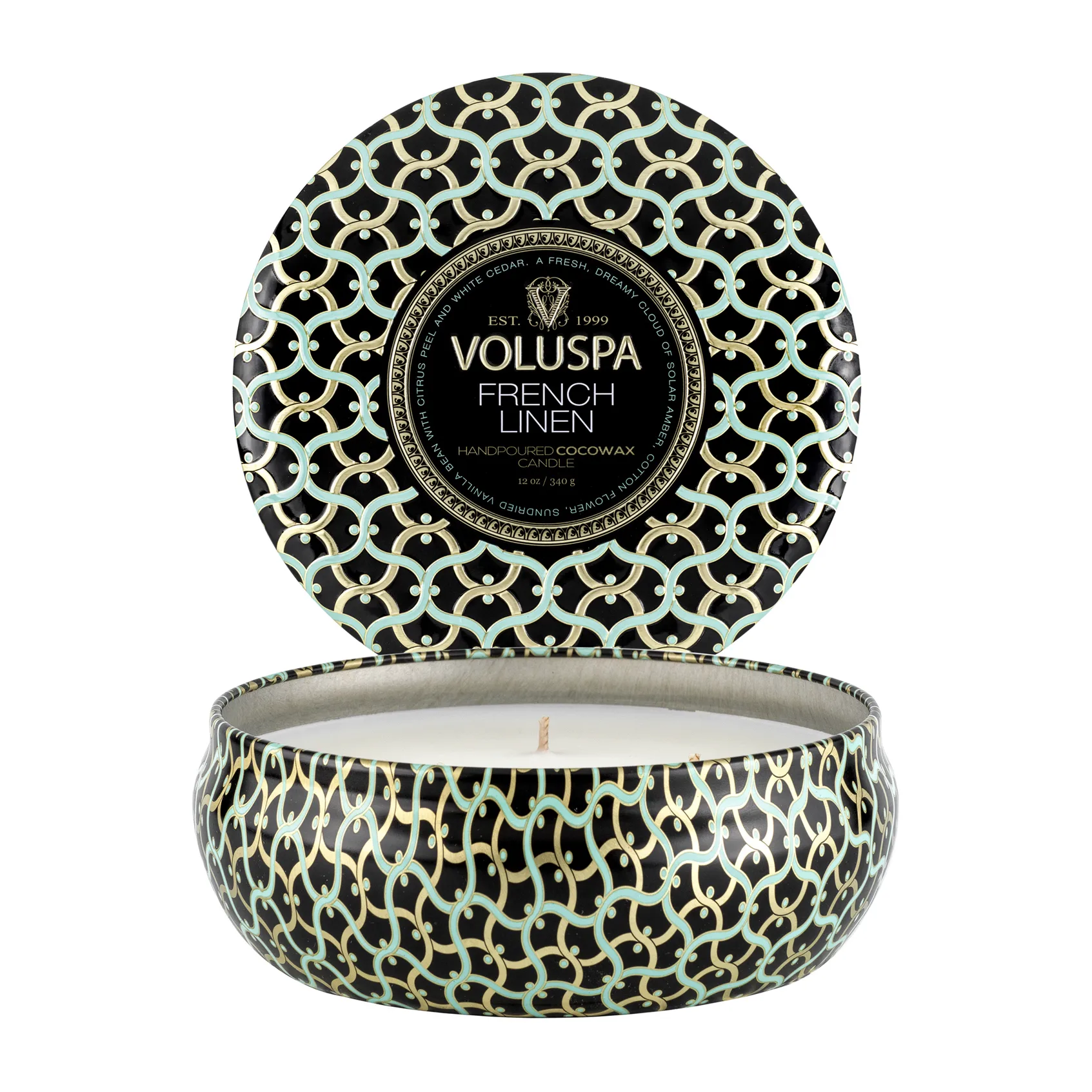 Maison Noir 3-wick Tin tuoksukynttilä 40 tuntia, French Linen Voluspa