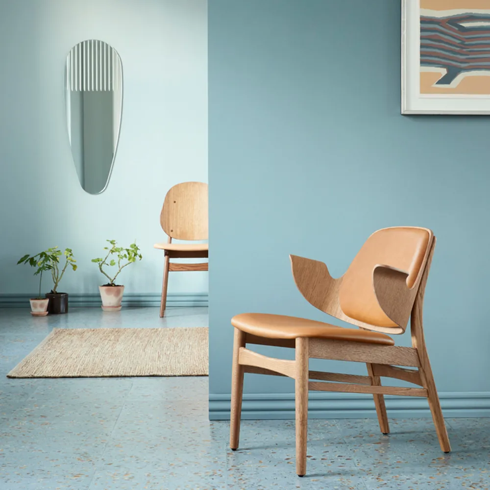 Gesture loungetuoli, Nahka silk 250 cognac, valkoöljytty tammirunko Warm Nordic