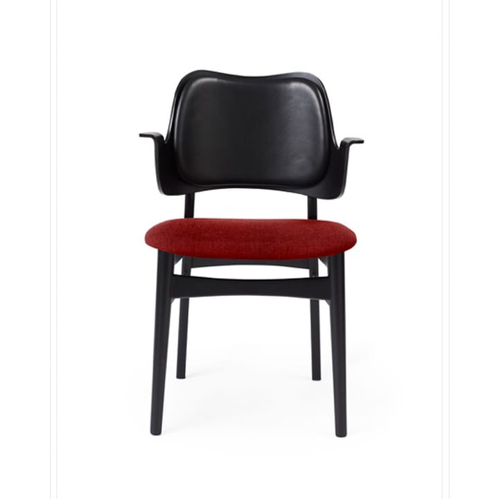 Gesture tuoli, verhoiltu istuin- ja selkäosa - Kangas brick red, selkänoja nahkaa, mustaksi maalattu pyökkirunko - Warm Nordic