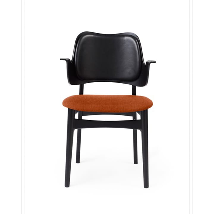 Gesture tuoli, verhoiltu istuin- ja selkäosa - Kangas rusty rosé, selkänoja nahkaa, mustaksi maalattu pyökkirunko - Warm Nordic