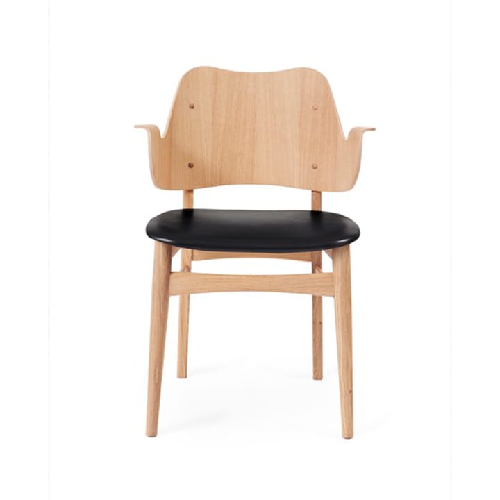 Gesture tuoli, verhoiltu istuinosa - Nahka prescott 207 black, valkoöljytty tammirunko, verhoiltu istuinosa - Warm Nordic