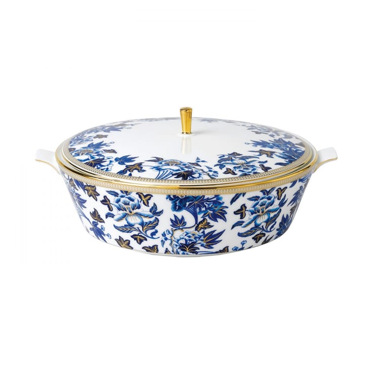 Hibiscus tarjoilukulho kannella, valkoinen-sininen Wedgwood