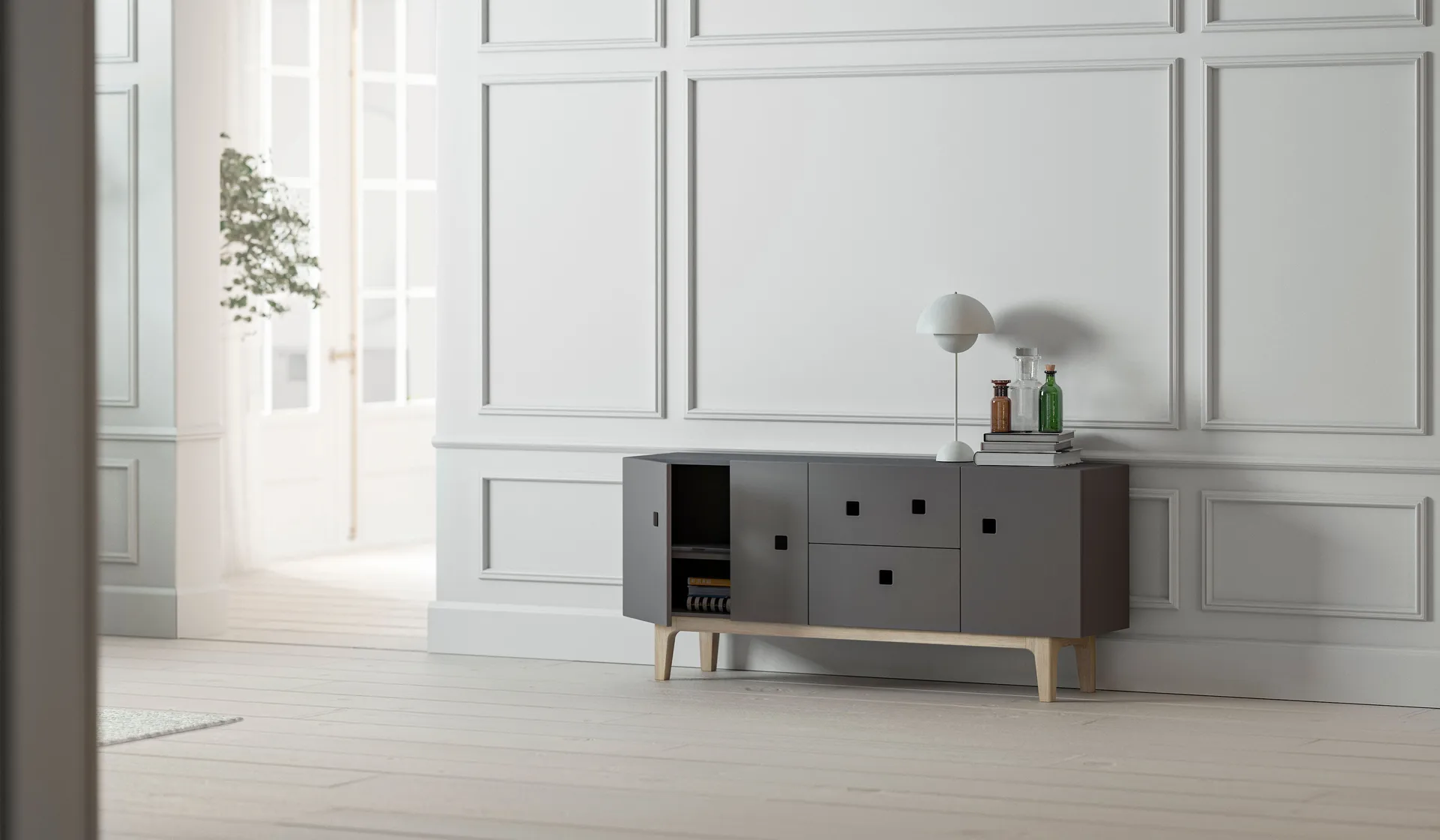 Peep M2 -mediataso, Slate grey, valkopigmentoitu tammi Zweed