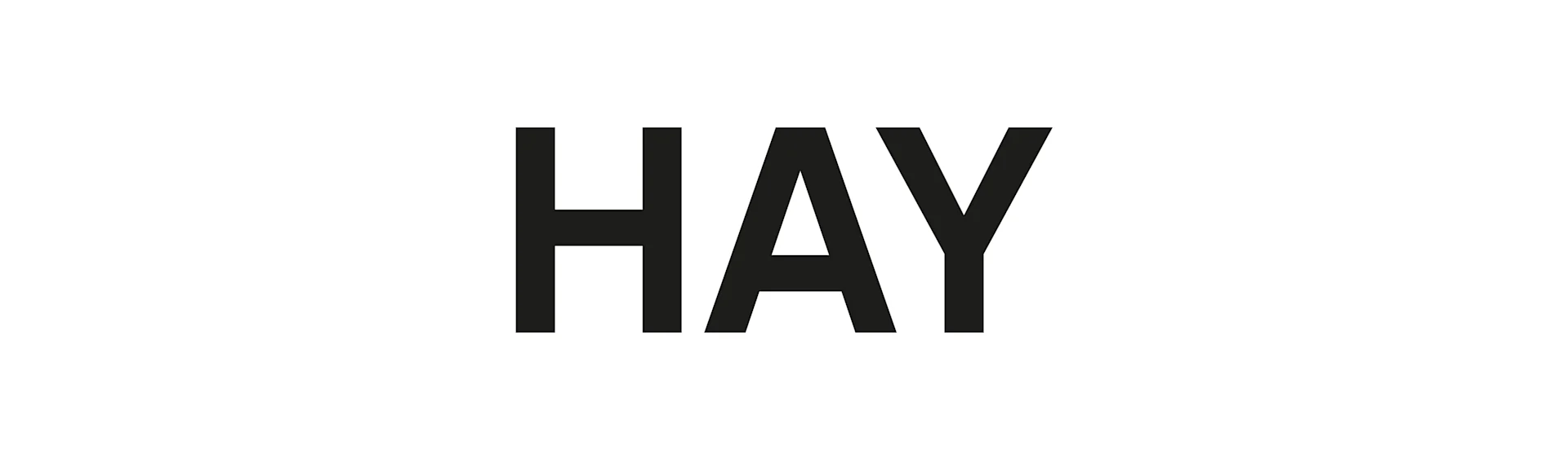 Musta sana "HAY" lihavoituna sans-serif-fontilla valkoisella taustalla.