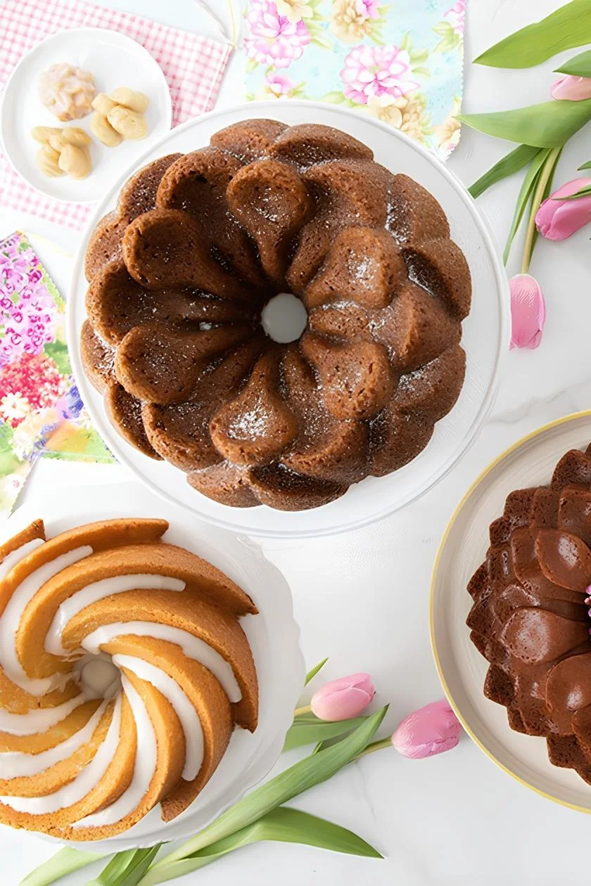 Nordic Waren leivontavuokien, tässä Heritage bundt- ja Magnolia bundt -leivontavuoan, avulla voit loihtia kauniita kakkuja pääsiäispöytäänne hetkessä.