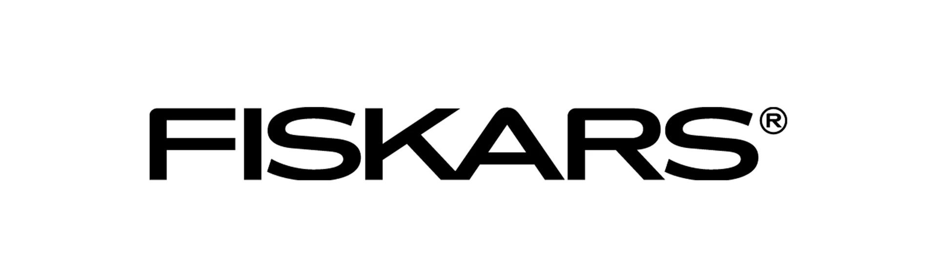 Fiskars-logo, musta tyylitelty sanamerkki rekisteröidyllä tavaramerkkisymbolilla.
